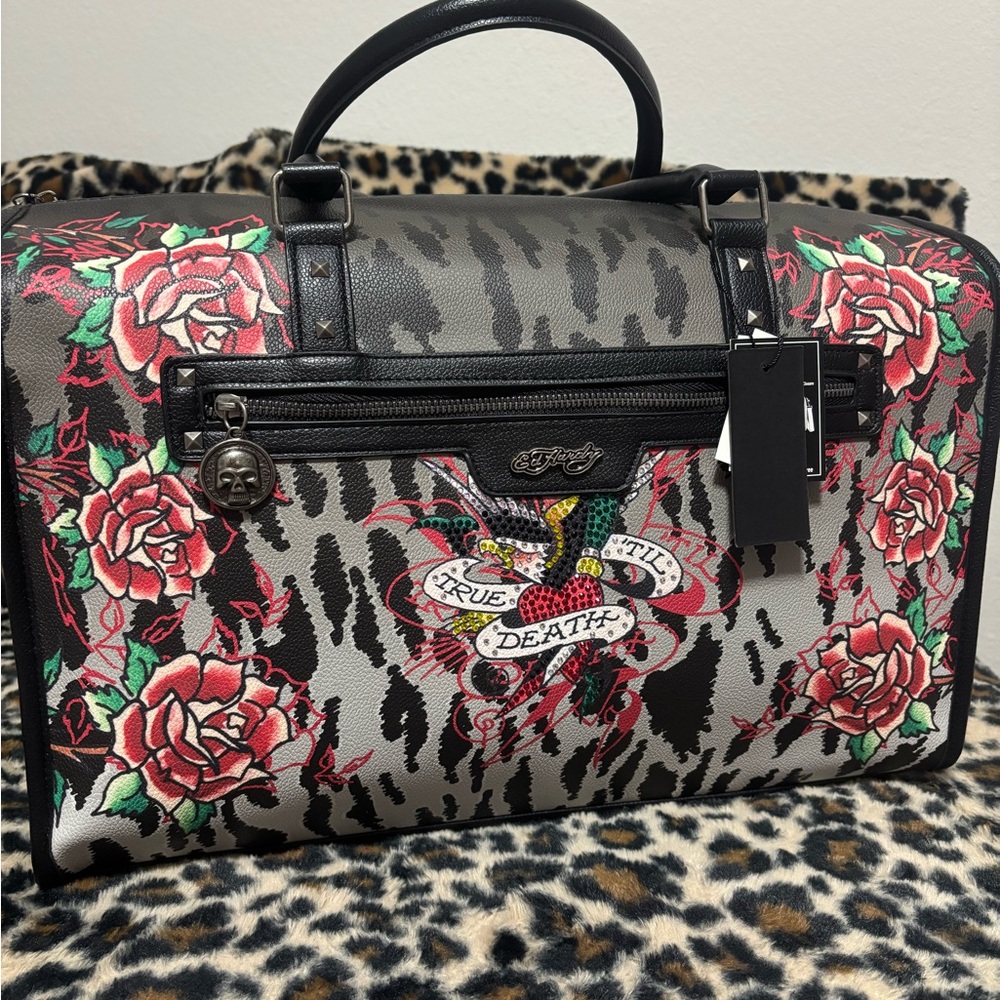 Ed Hardy Black and Red Rose Tattoo Bag